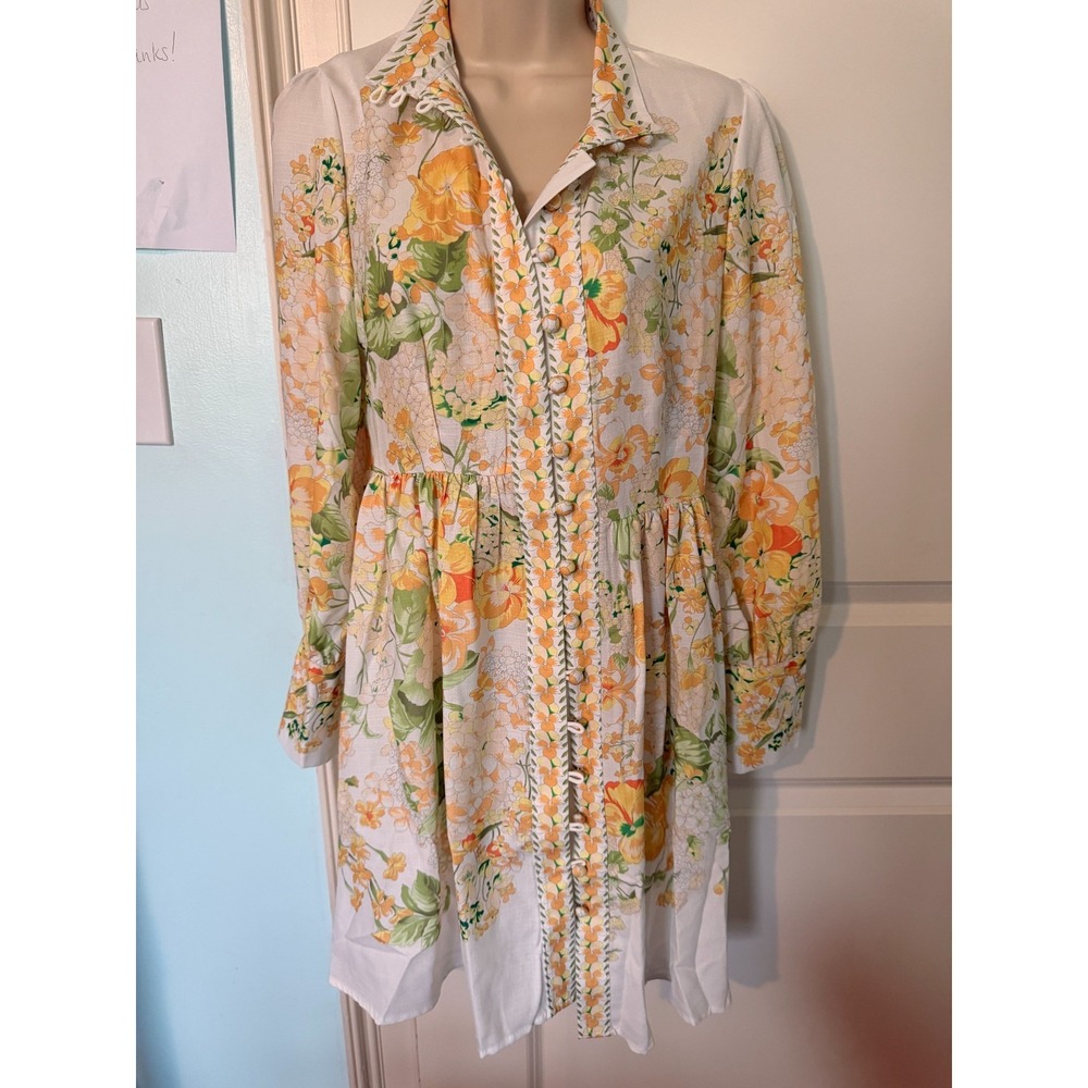 NWT LAI MENG FIVE CATS Yellow Floral Cottagecore Mini Dress XS Coquette Prairie